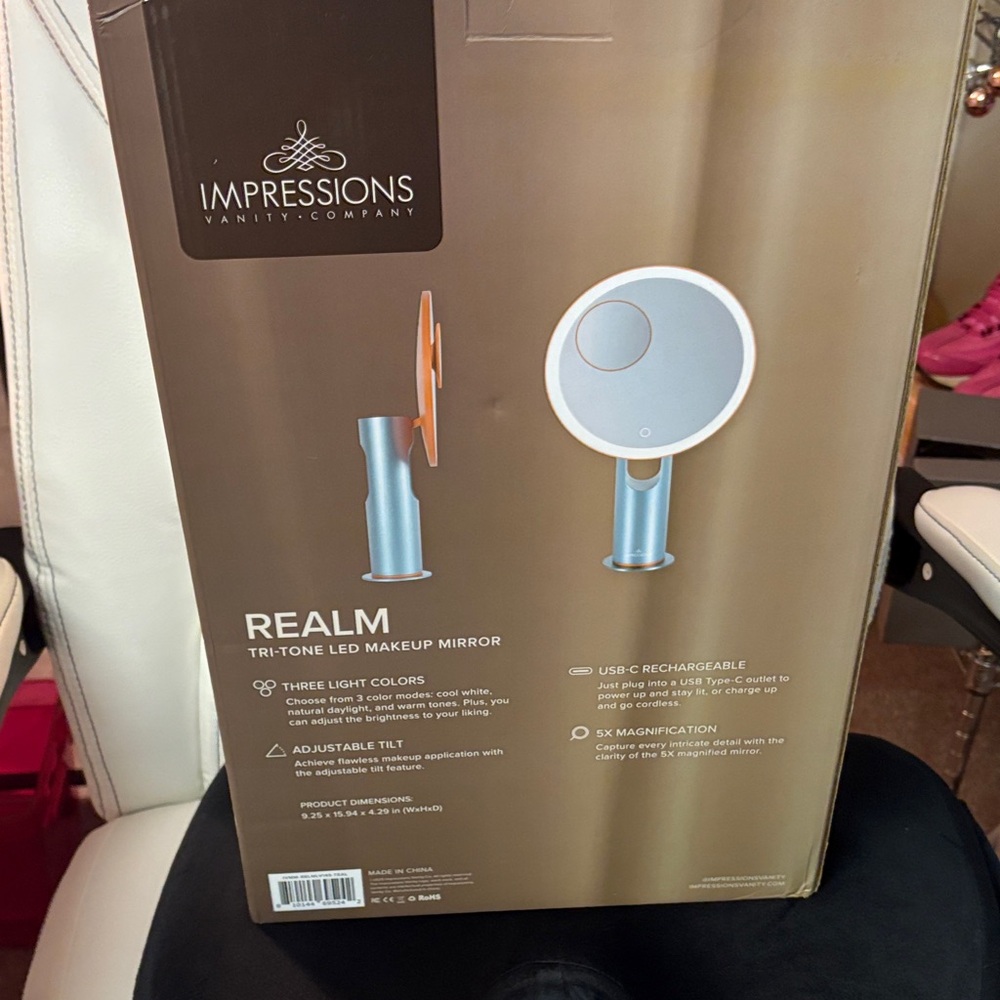 Impressions Vanity Realm Tri-Tone LED Makeup Mirror - Teal/Orange - Picture 4 of 5